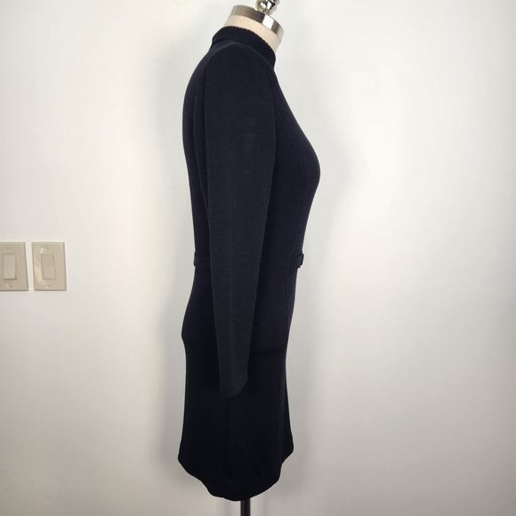 ST JOHN COLLECTION Black Santana Knit Mock Neck Belted Sheath Dress Size 8 - Picture 4 of 13